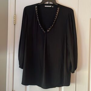 Black blouse with beads at neck. Size 3x